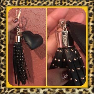 Black Studded and Heart Tassell Key Ring